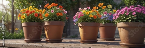 Wallpaper Mural Colorful blooming potted flowers, spring garden display , tulip, beautiful Torontodigital.ca