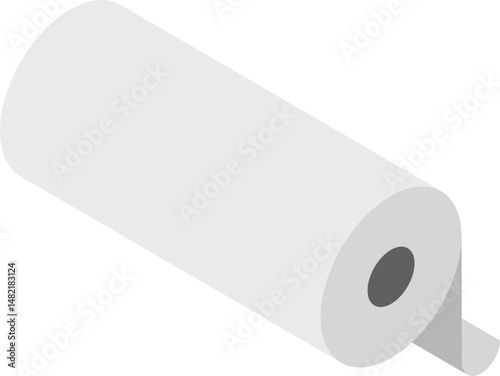 Clean, minimalist isometric illustration of a roll of paper.  Perfect for representing cleanliness, simplicity, or new beginnings.