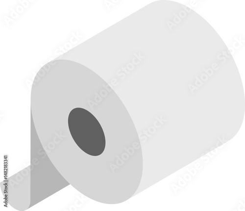 Clean, minimalist isometric illustration of a roll of toilet paper.  Perfect for hygiene, cleanliness, or even abstract design concepts.