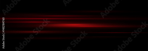 Red Glowing Light Streak with Horizontal Flare and Shine. Futuristic Neon Trail Effect with Bright Glow and Beam Overlay on Transparent Background for Modern Technology or Abstract Design