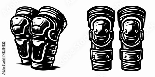 Knee Pads. Tools Equipment Hardware Construction Repair Diy Clipart Line Art Vector Illustration. Leg joint protector work cushion for floor activity lower limb care device.