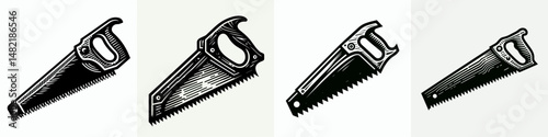 Handsaw. Tools Equipment Hardware Construction Repair Diy Clipart Line Art Vector Illustration. Manual cutting instrument carpentry woodworking timber shaping implement.
