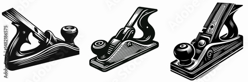 Hand Plane. Tools Equipment Hardware Construction Repair Diy Clipart Line Art Vector Illustration. Smoothing tool manual woodworking shaping device for carpenter artisan craft.