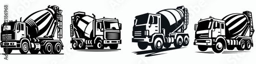 Concrete Agitator Truck. Tools Equipment Hardware Construction Repair Diy Clipart Line Art Vector Illustration. Cement mixer vehicle rotating drum transport machine for work.