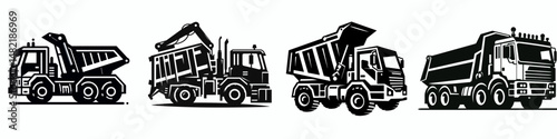 Compactor Truck. Tools Equipment Hardware Construction Repair Diy Clipart Line Art Vector Illustration. Garbage vehicle a commercial loader unit for refuse compression and hauling.