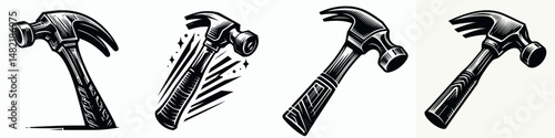 Claw Hammer. Tools Equipment Hardware Construction Repair Diy Clipart Line Art Vector Illustration. Carpentry tool curved nail extraction mallet for project work.