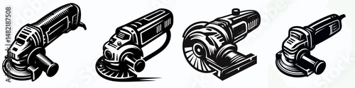 Angle Grinder. Tools Equipment Hardware Construction Repair Diy Clipart Line Art Vector Illustration. Rotary sanding device versatile power tool for grinding cutting and metal shaping.