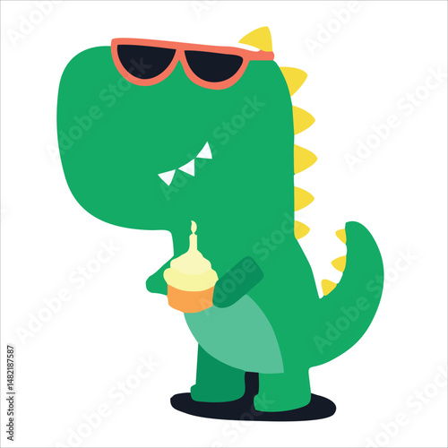 Cute cartoon dino design flat illustration
