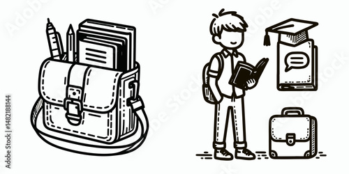 Student book holder. Tools Equipment Hardware Construction Repair Diy Clipart Line Art Vector Illustration. Academic text organizer elevating learning with desktop reading support.