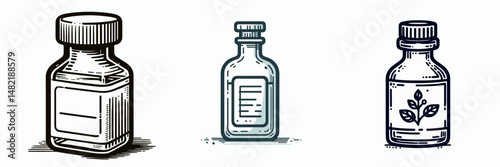 Reagent bottle box. Tools Equipment Hardware Construction Repair Diy Clipart Line Art Vector Illustration. Laboratory glassware container premium chemical fluid vessel case for research.