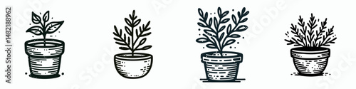 Plant pot. Tools Equipment Hardware Construction Repair Diy Clipart Line Art Vector Illustration. Gardening container flora holder for botanical display & home verdant decor.