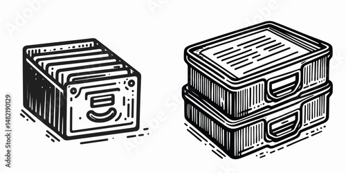 Filing tray. Tools Equipment Hardware Construction Repair Diy Clipart Line Art Vector Illustration. Desktop organizer document holder for office paper archival workplace concept.