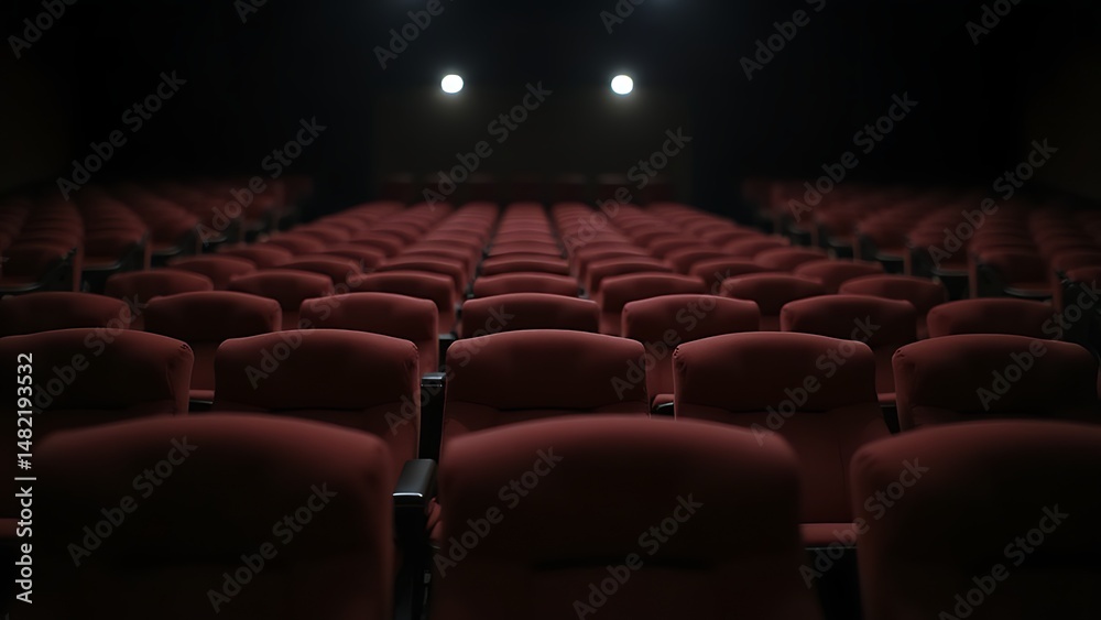 Fototapeta premium Rows of empty theater seats viewed from a side angle indoors