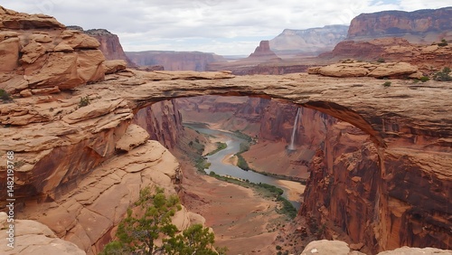 Natural Bridge over Canyon with River