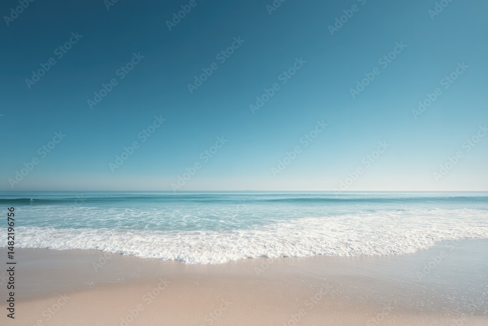 Fototapeta premium minimalistic sandy beach with gentle waves and zero people evoking sense of tranquility with wide open sky