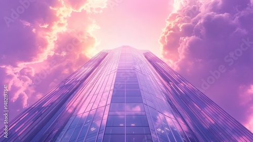 Wallpaper Mural Ultra-modern glass skyscraper, sleek and symmetrical 100-story business residence, reflecting clouds, on a soft purple background  Torontodigital.ca
