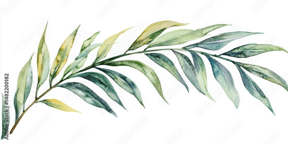 Naklejka premium tropical leaves clipart set, watercolor palm and fern vector illustration on white background