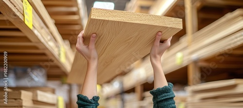 Wallpaper Mural Carpenter lifting wooden plank in lumber warehouse Torontodigital.ca