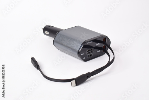 USB electronics device car charger isolated on white background