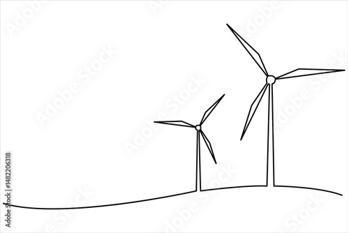 Continuous single line drawing of wind turbine alternative energy. symbol of ecology and protection of nature one line vector illustration