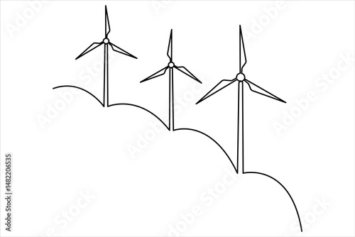 Continuous single line drawing of wind turbine alternative energy. symbol of ecology and protection of nature one line vector illustration