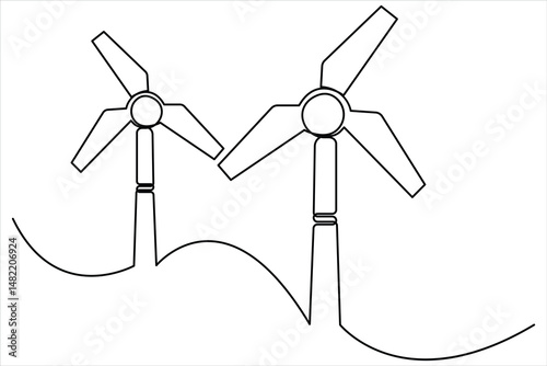 Continuous single line drawing of wind turbine alternative energy. symbol of ecology and protection of nature one line vector illustration