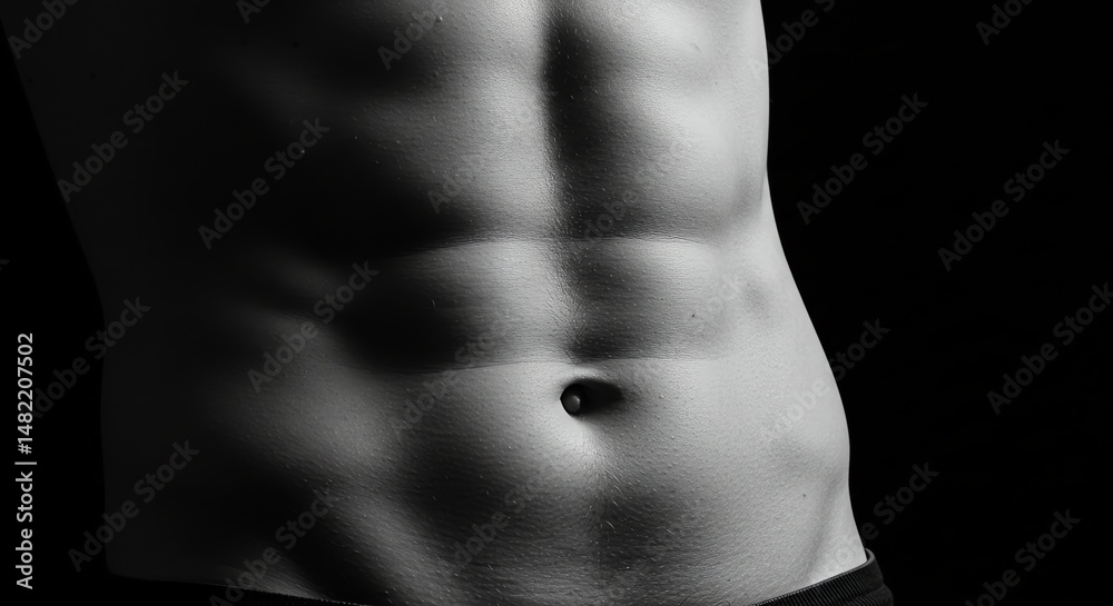 Fototapeta premium Showing Defined Abdominal Muscles Against a Dark Background