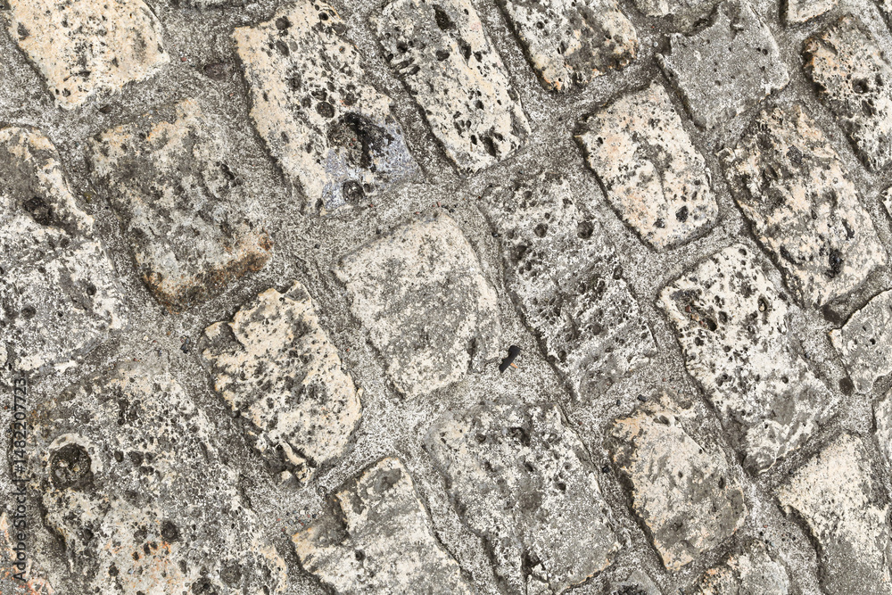 Fototapeta premium A close up of a brick sidewalk with a lot of texture