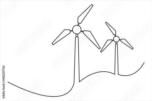 Continuous single line drawing of wind turbine alternative energy. symbol of ecology and protection of nature one line vector illustration