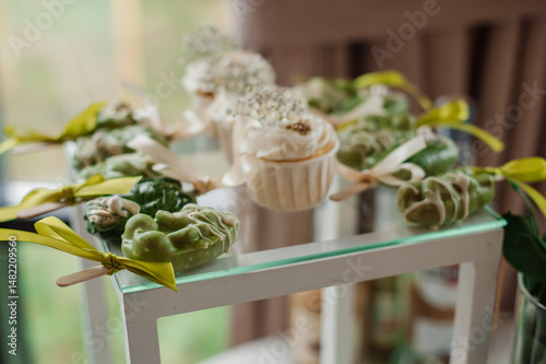 Wedding day. Buffet table with various types of snacks and sweets in the celebration hall