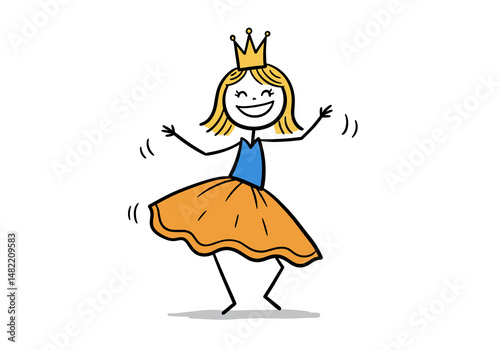 Drawing of a stick figure dancing queen having fun - isolated on white
