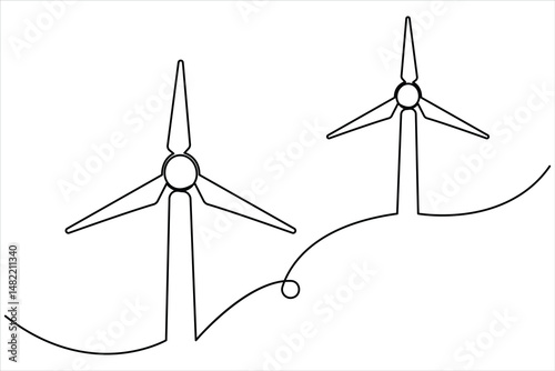 Continuous single line drawing of wind turbine alternative energy. symbol of ecology and protection of nature one line vector illustration