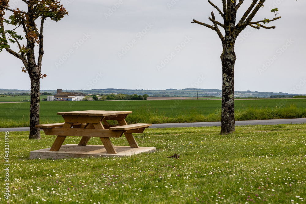 custom made wallpaper toronto digitaltable and bench in the roadside rest area in road of france