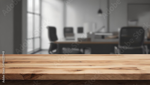 top wooden table with blurry backround office meeting room