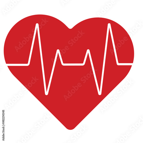 Red heart icon with sign heartbeat. Heart Beat or Pulse Signs. Heart beat pulse flat vector icon for medical apps and websites, hart logo, vector illustration. 
