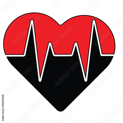 Red heart icon with sign heartbeat. Heart Beat or Pulse Signs. Heart beat pulse flat vector icon for medical apps and websites, hart logo, vector illustration. 