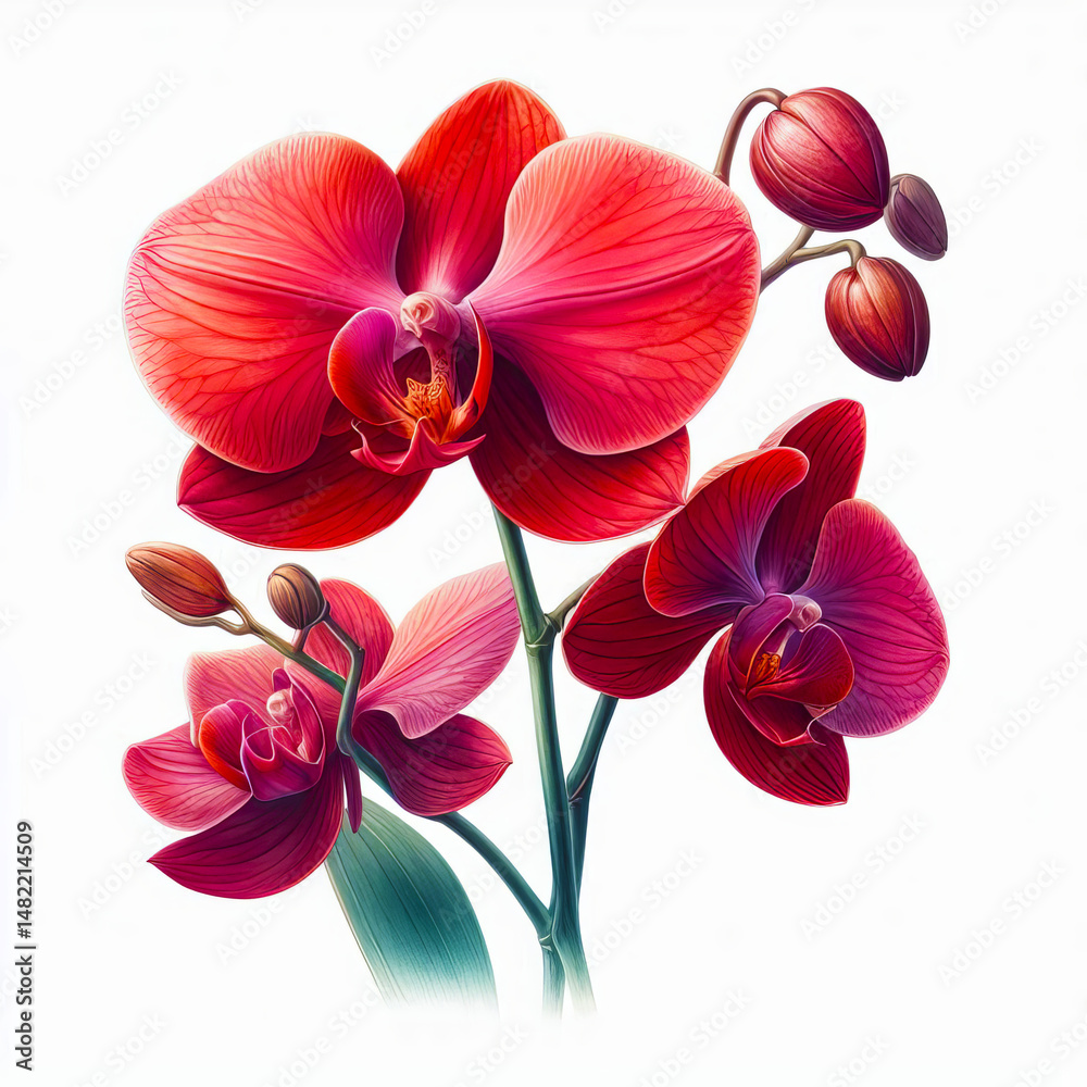 Obraz premium Red Orchid Watercolor Illustration 