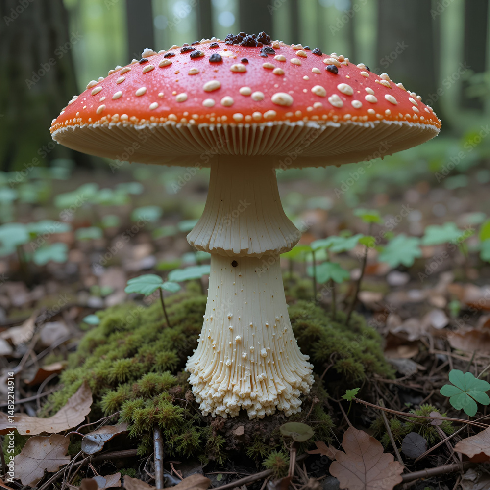 Fototapeta premium Fatally poisonous toadstool grows in forest