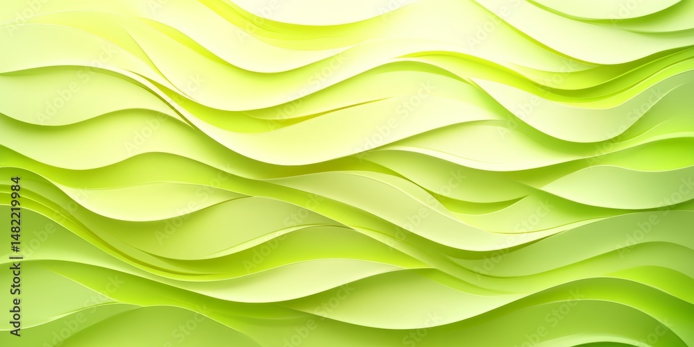 Obraz premium Green Abstract Wavy Background, Paper Carved Texture, Nature Inspired Design, Modern Paper Art