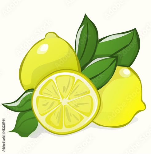 Illustration of some lemons with leafs