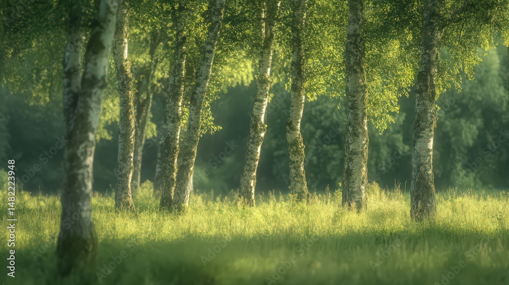Fototapeta premium A Dreamy Blur of Green Tree Leaves Swaying in a Gentle Summer Breeze in a Lush Forest