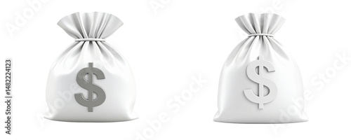  3D Cartoon White Money Bag with Dollar Sign Icon, Isolated on White Background PNG