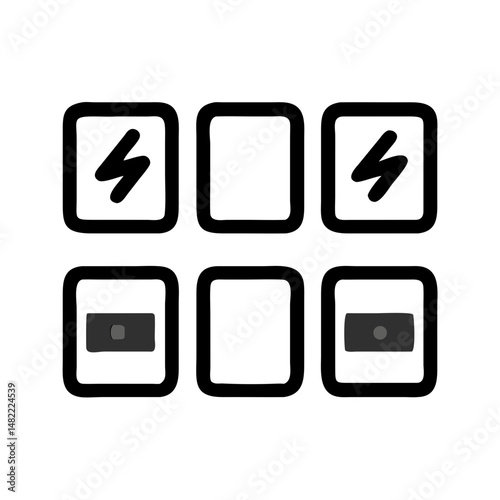 Set of outline icons related to charging. Linear icon collection. Editable stroke. Vector illustration