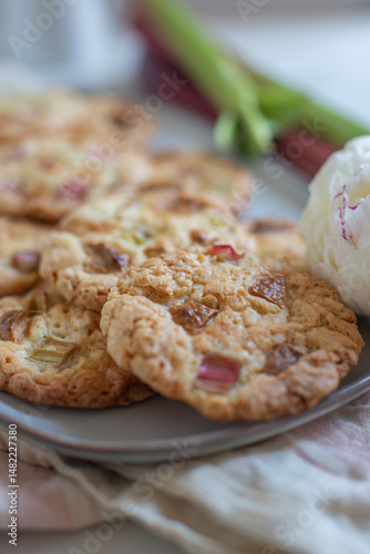 sweet home made rhubarb cookies with white chocolate