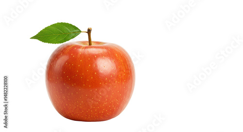 Isolated Fresh Red Apple with Green Leaf on White Background