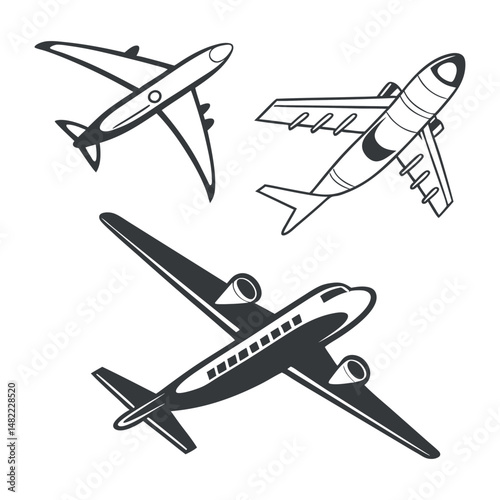A  set of  Minimalist airplanes icon silhouette