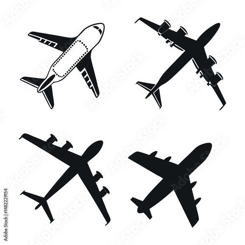 A  set of  Minimalist airplanes icon silhouette