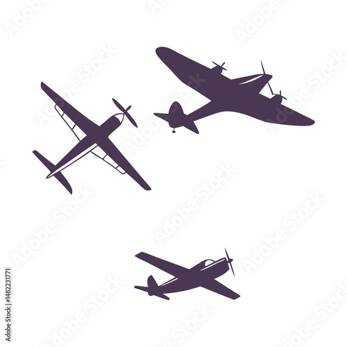 A  set of  Minimalist airplanes icon silhouette
