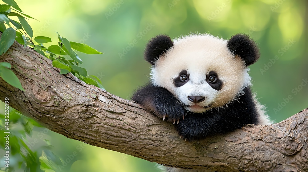 Naklejka premium Panda Bear Resting on a Tree Branch
