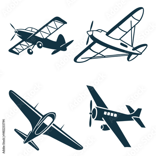 A  set of  Minimalist airplanes icon silhouette